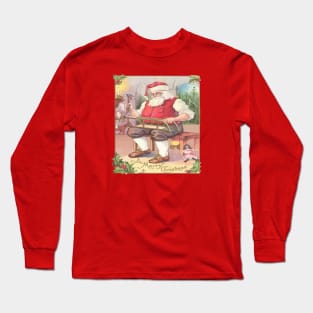 Vintage Merry Christmas Santa Claus Toy Workshop Long Sleeve T-Shirt